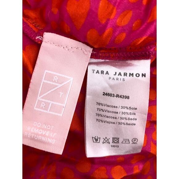 Tara Jarmon Rozenn Dress Hearts Printed Collared Shirtdress Midi Pink Orange XXL - Picture 9 of 10